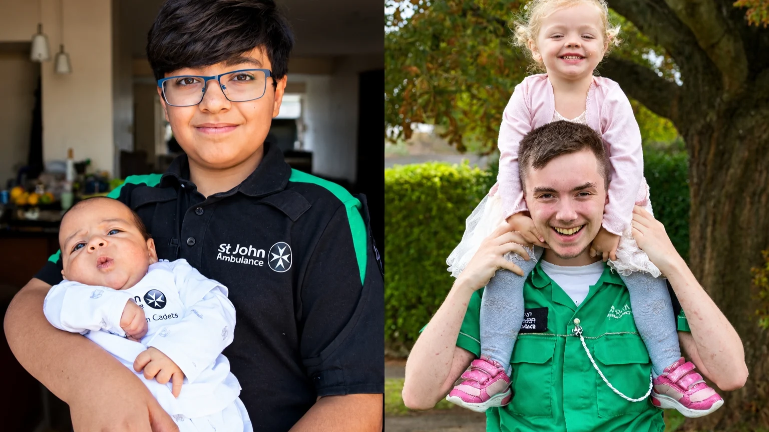 Two photographs of Maitham and Jack with their family.