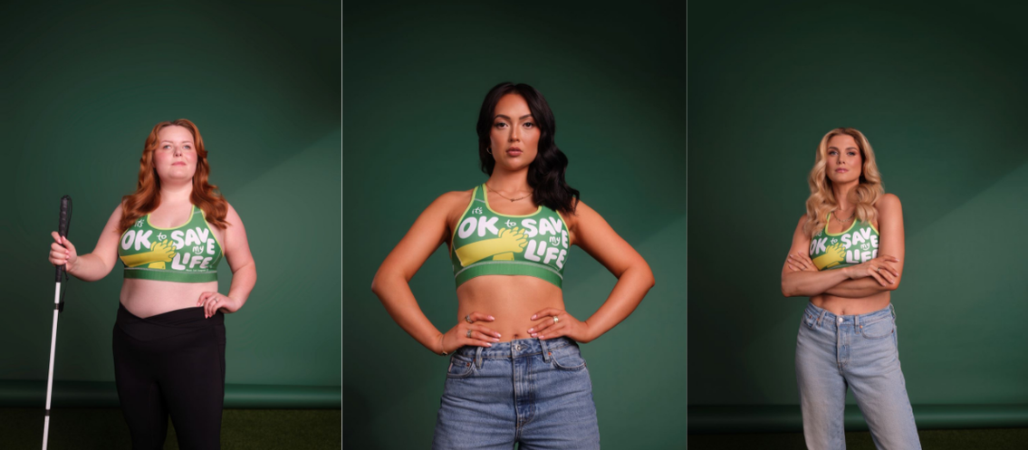 Lucy Edwards, Sharon Gaffka, and Ashley James in the CPR Bra.