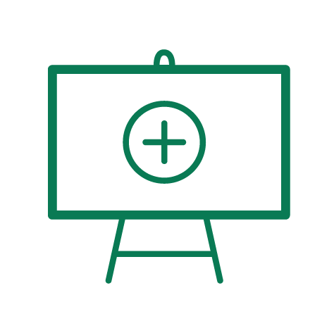 An illustration of the outline of whiteboard with a cross in the centre.