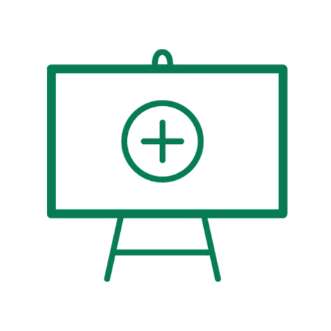 An illustration of the outline of whiteboard with a cross in the centre.