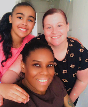 A selfie of Jayden and her mums, Tash and Laura.