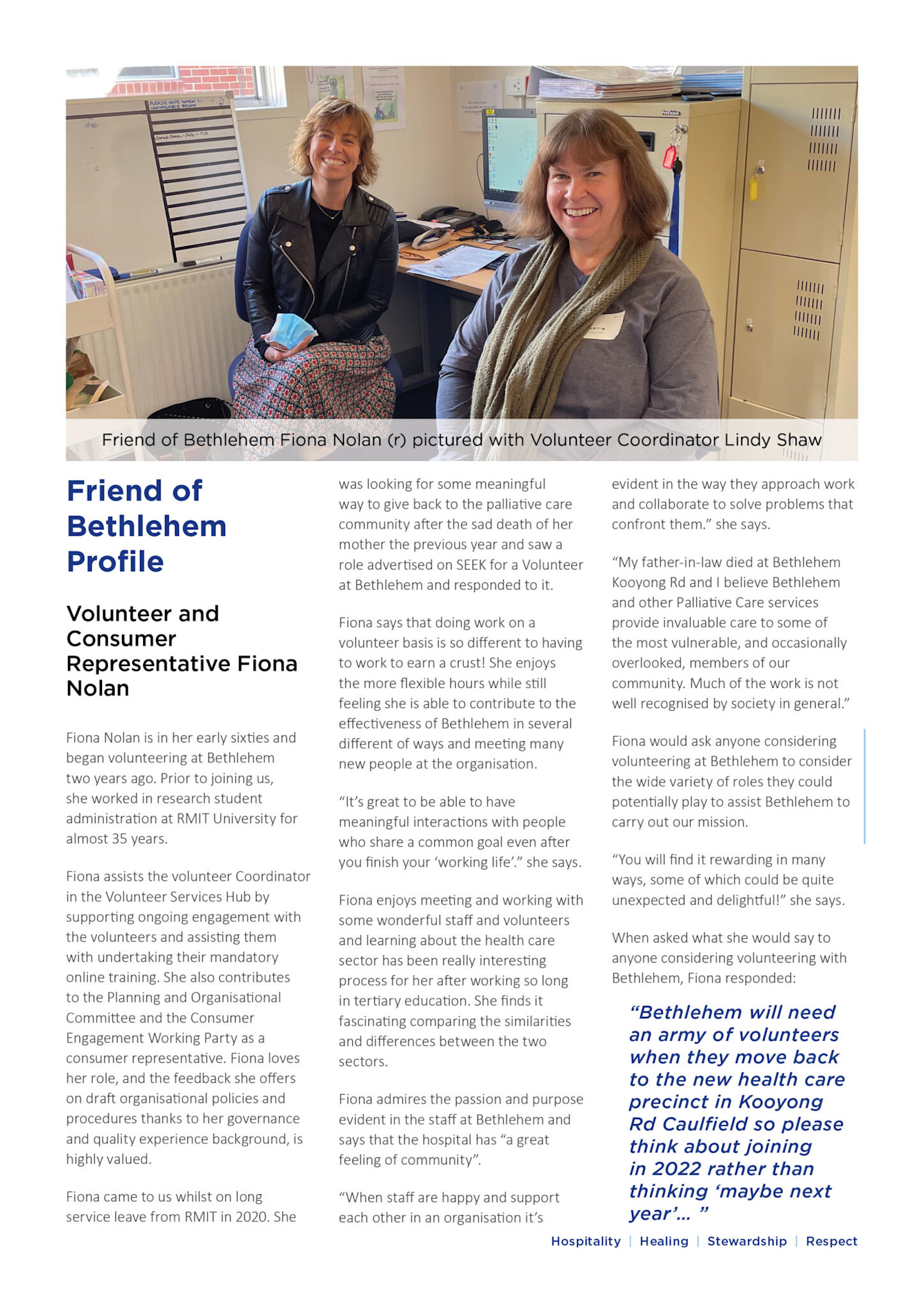 Fiona Nolan - Volunteer and Consumer Representative