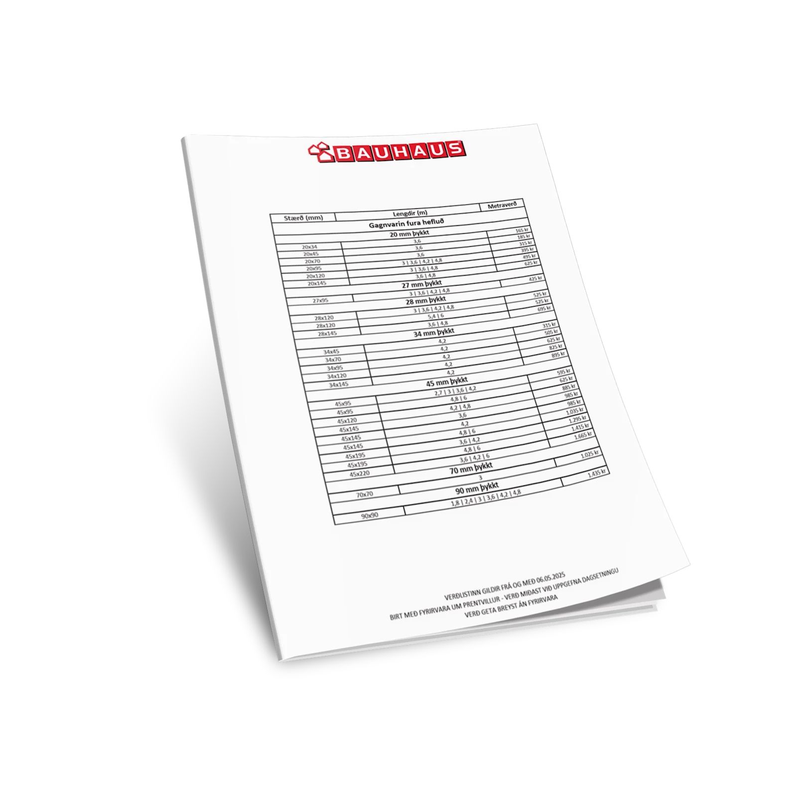 Timbur verðlisti IS