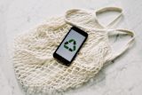 Decorative image of phone on mesh bag for article