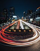 Long-exposure photo of city traffic at night