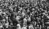 Crowd of people in black and white