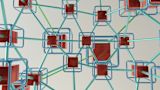 Decorative image of cubes surrounded and connected by rods for article
