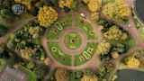 Decorative image of green landscape in a circular shape
