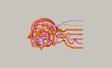 Decorative image a head made up of multicoloured threads for article