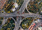 aerial view of city crossroads