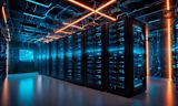 Rows of server racks in a data centre.
