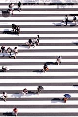 Decorative image of birds eye view of pedestrians for article