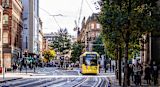 Tram in Central Manchester, UK