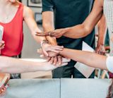 Decorative image of all hands in the middle for article