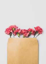 Decorative image of flowers coming out of envelope