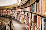 Decorative image of a library full of books