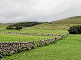A dry-stone wall seperating two pastures in the UK