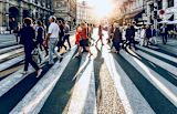 Busy pedestrian crossing