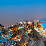 Decorative abstract image of multicoloured light reflections on metal surface for article