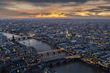 Areal shot of London at dusk