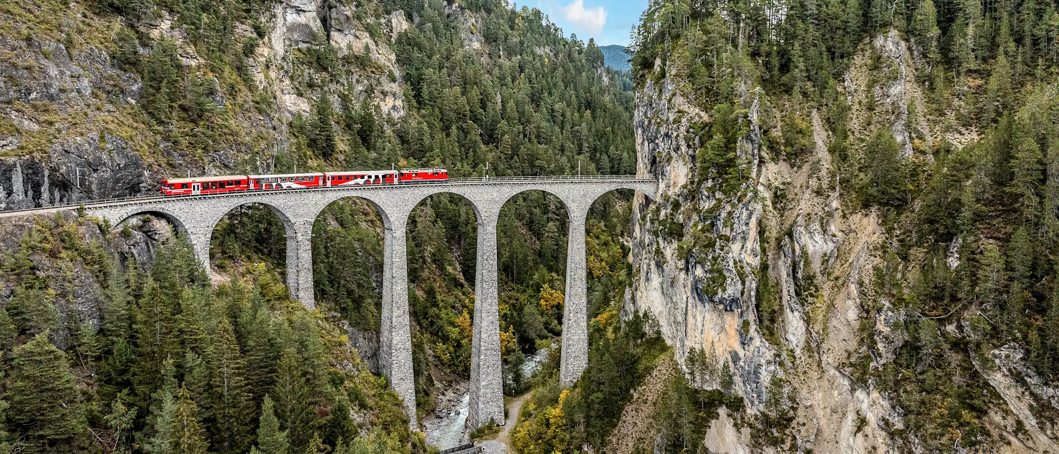 The viaduct shuttle crosses the Landwasser Viaduct.