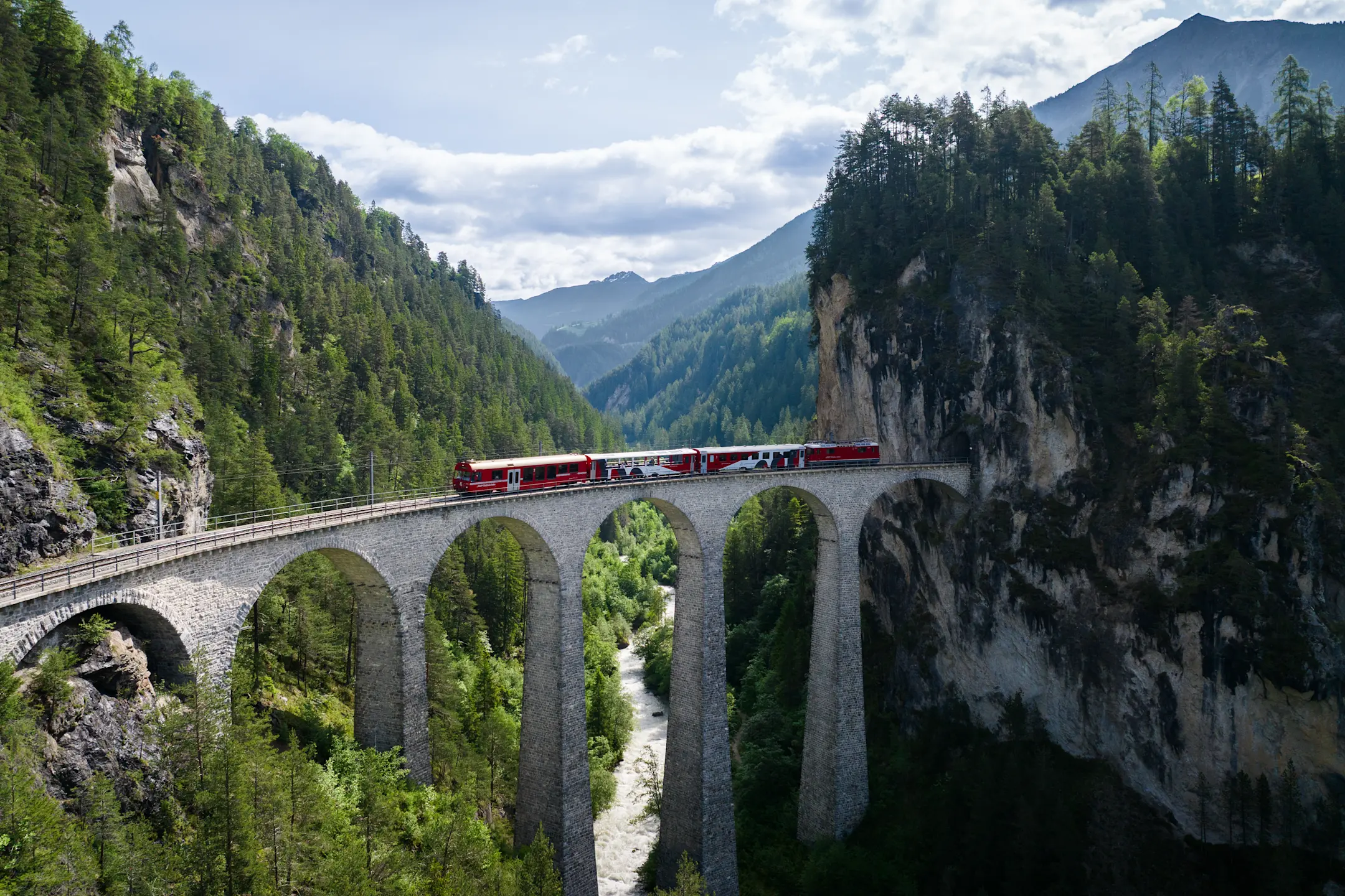 The viaduct shuttle crosses the Landwasser Viaduct.