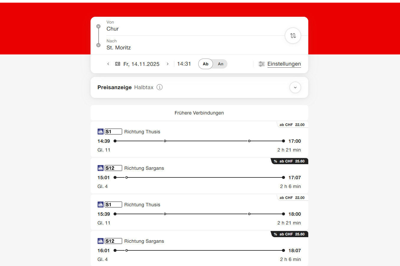 Online-Fahrplan SBB