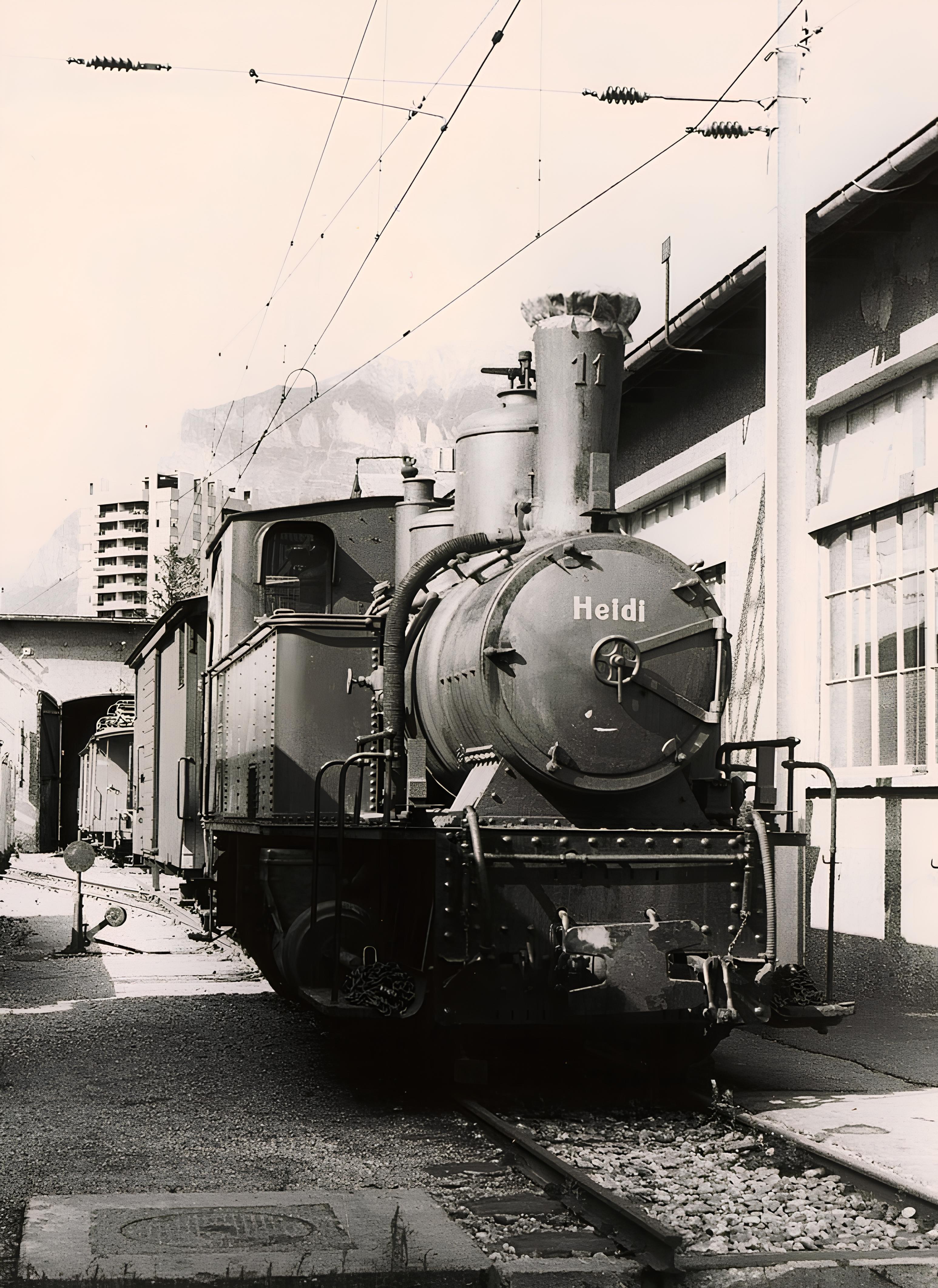 Historisches Bild der Dampflokomotive Heidi. 