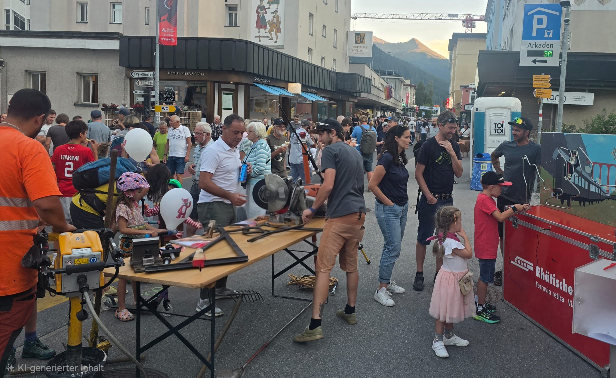 Bahndienst Davos am Strassenfest mit Werkzeugen und vielen Personen