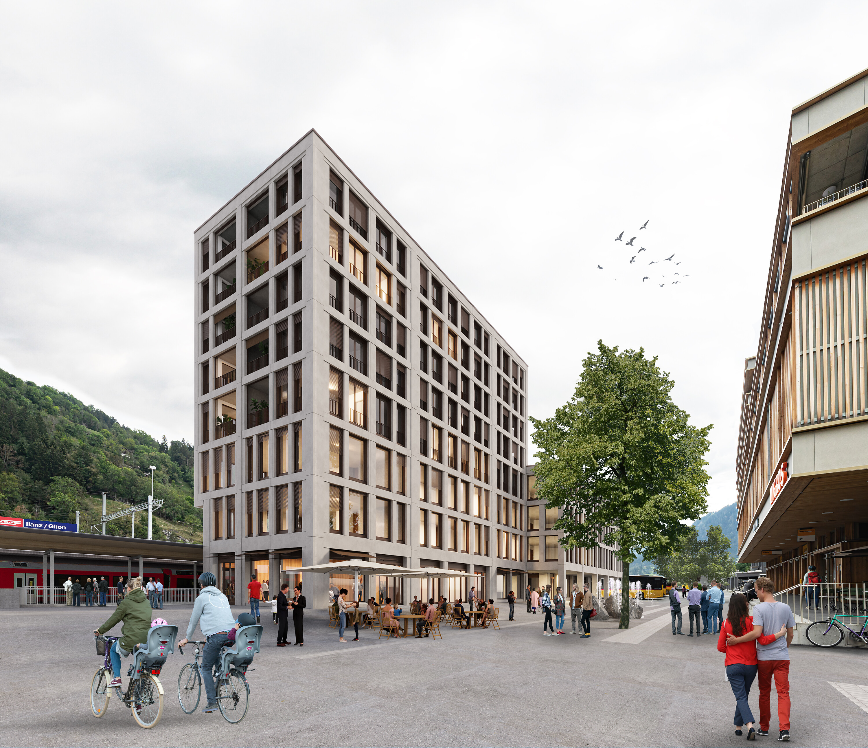 Visualisation of the new station building in Ilanz