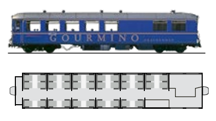 Disposizione dei posti a sedere e vista esterna del Gourmino