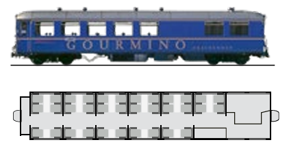 Sitzplatzanordnung und Aussenansicht vom Gourmino