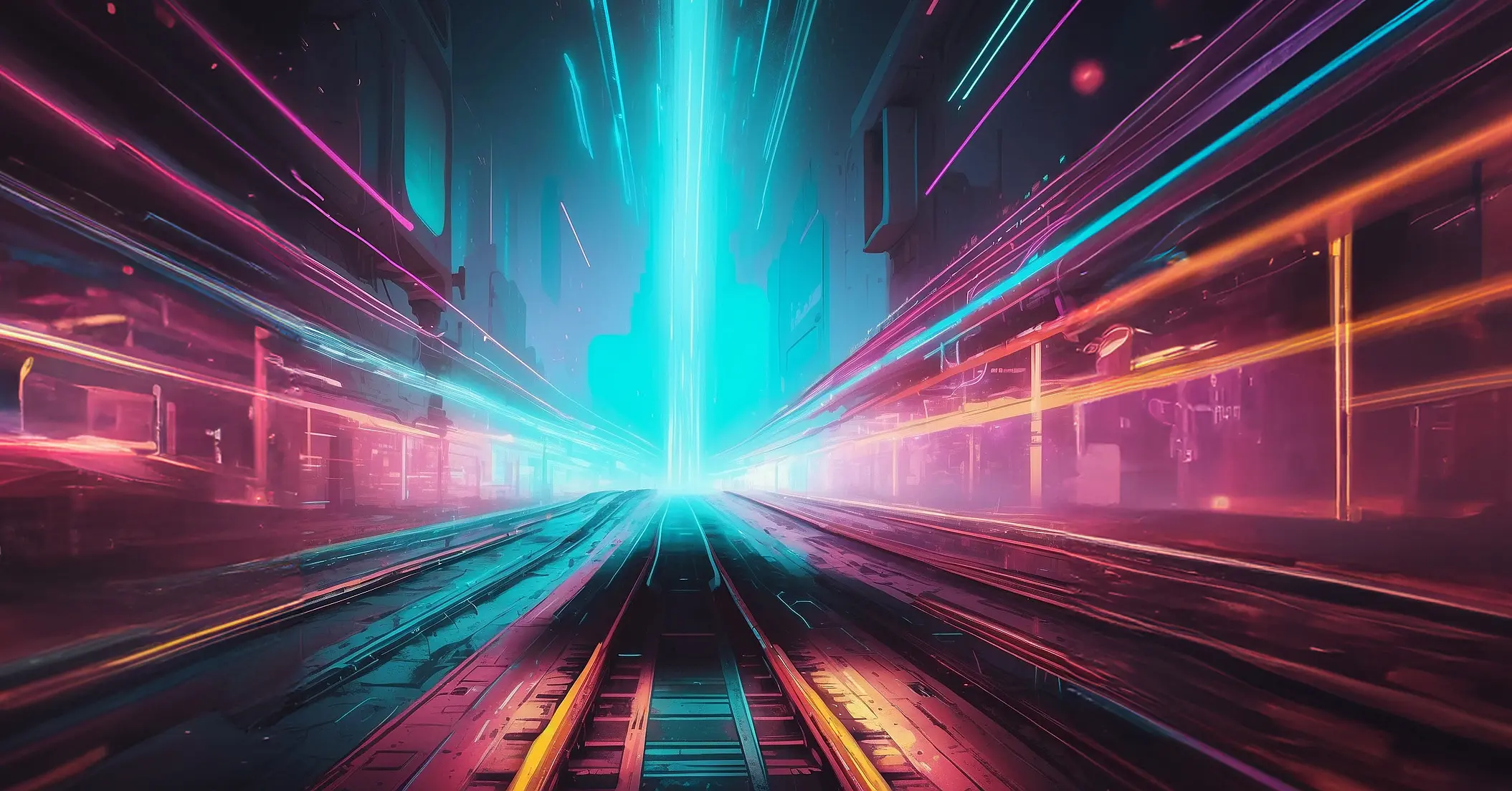 Illustrazione futuristica di una stazione ferroviaria.