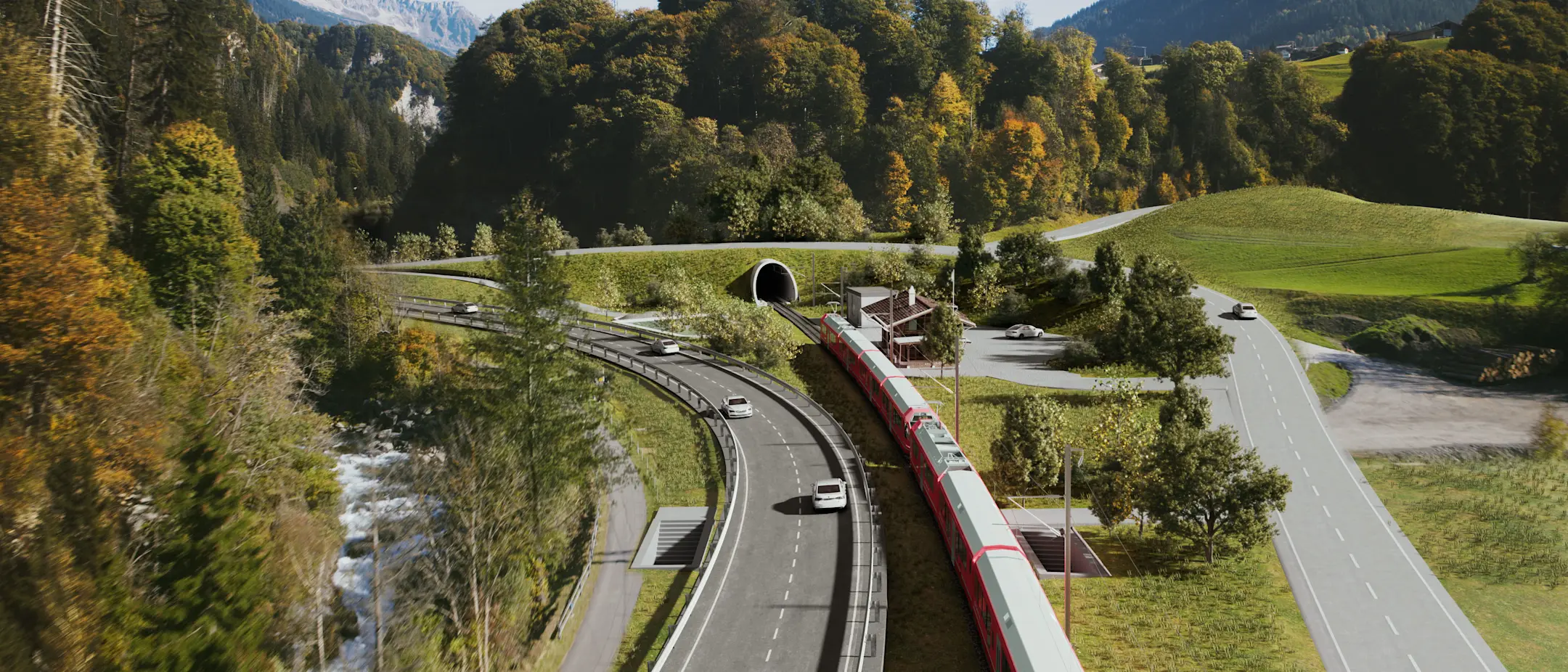 Illustration neue Linienführung, Bahnhofareal Fideris