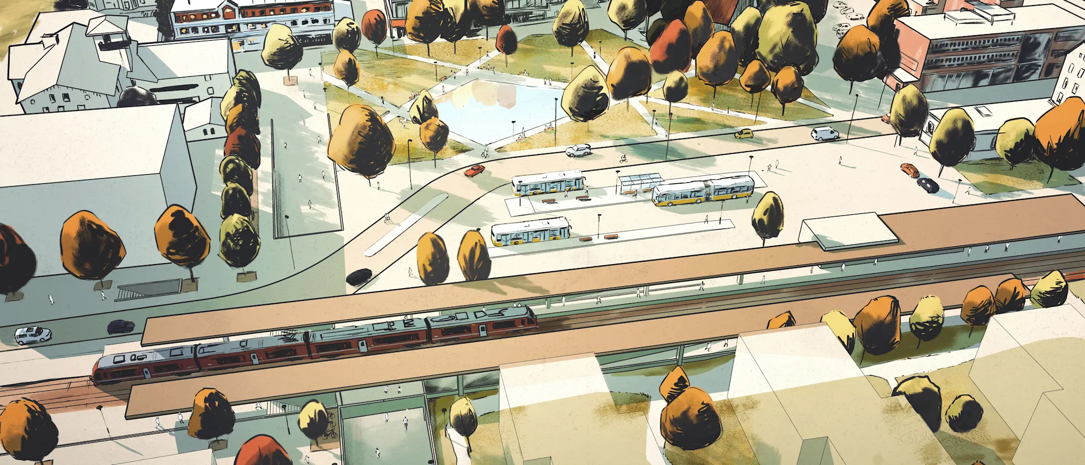 Illustration Bahnhof Dorf