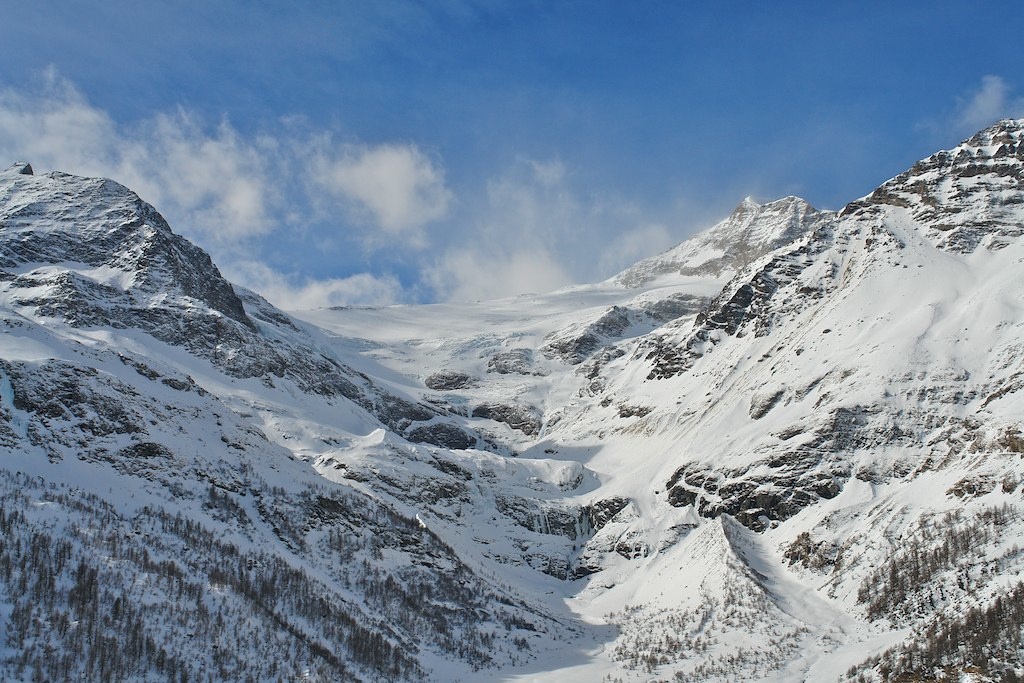 Aussicht auf das schneebedeckte Berninamassiv