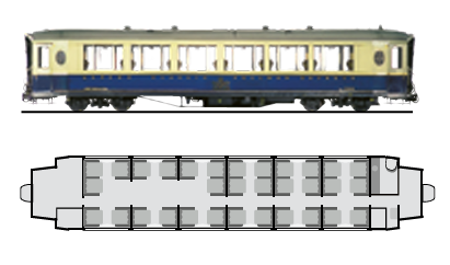 Disposizione dei posti a sedere e vista esterna della carrozza Alpine Classic Pullman