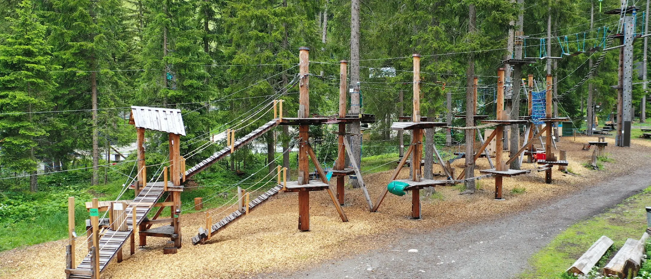 Nel folto del bosco, potrete scoprire i vari elementi del Davos Adventure Park.