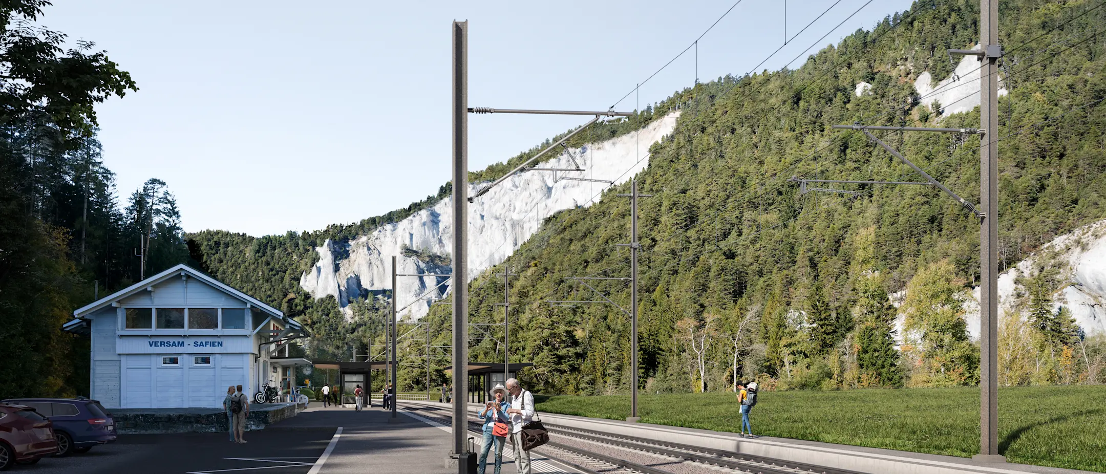 Visualisierung der neuen Perronanlagen des Bahnhofs Versam-Safien.
