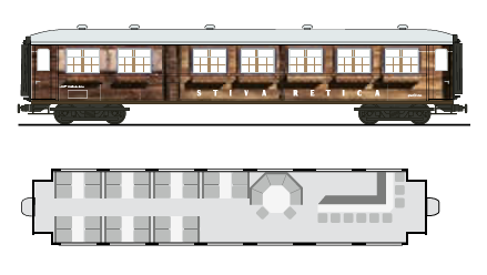 Sitzplatzanordnung und Aussenansicht von der Stiva Retica