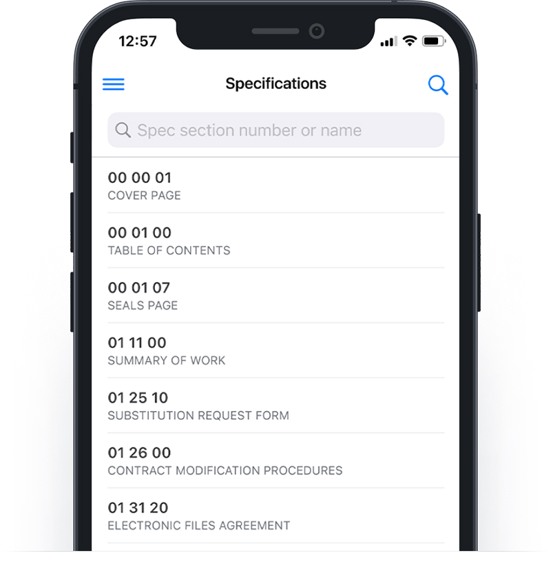 Fieldwire's Specification module letting users look at their Specifications and divide the Spec book by trade, CSI-code, or however they see fit. 