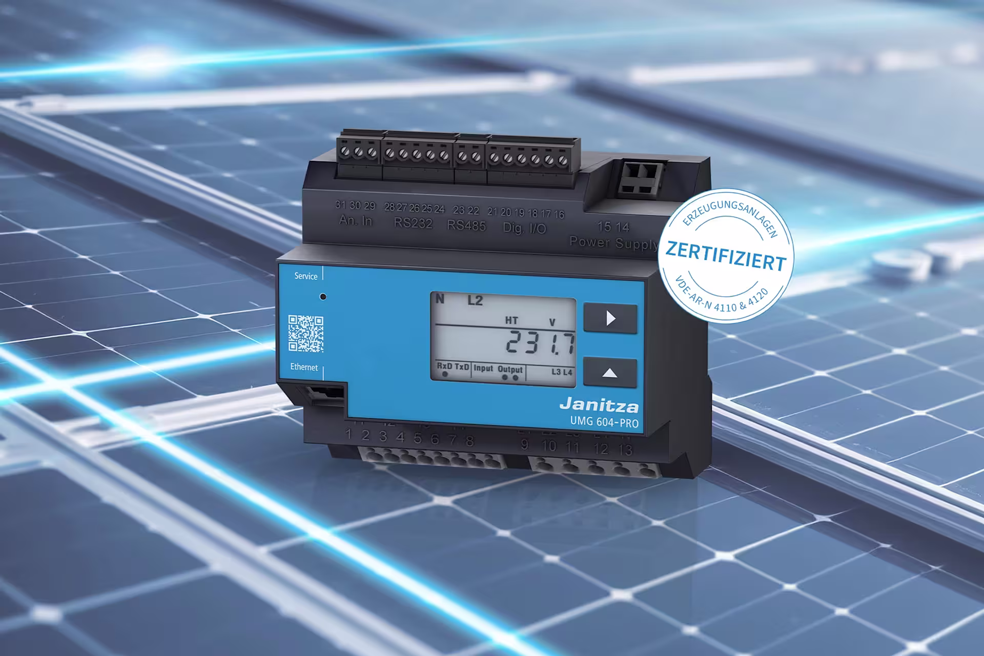 UMG 604 Pro auf einem Solarpanel