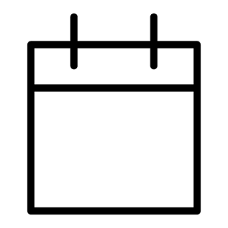 Simple black outline icon of a calendar or date picker, showing a square with two tabs on top representing a single day.