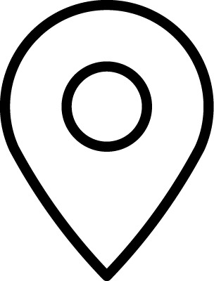 Black outline of a map pin or location marker icon on a white background