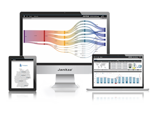 Digitale Analyse- und Visualisierungstools von Janitza für Energie- und Netzqualitätsmanagement auf verschiedenen Geräten.