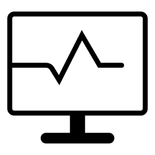 Computer monitor displaying a simple heartbeat or EKG line graph icon in black on white background.