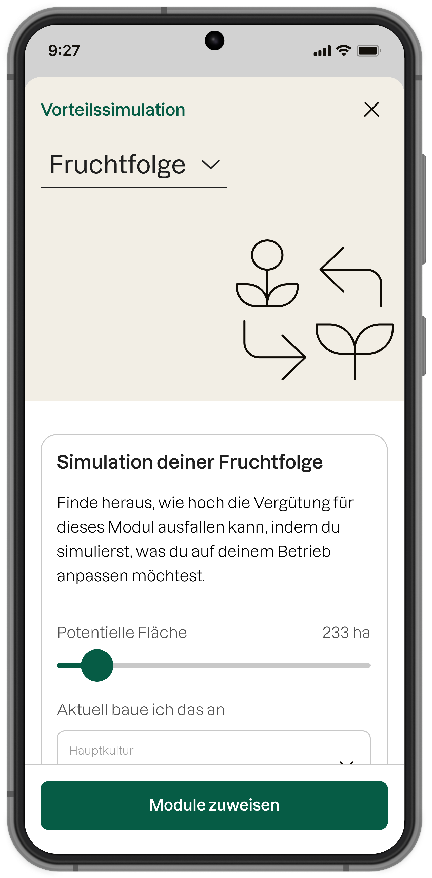 Vorteilssimulation Fruchtfolge bei Klim auf Smartphone