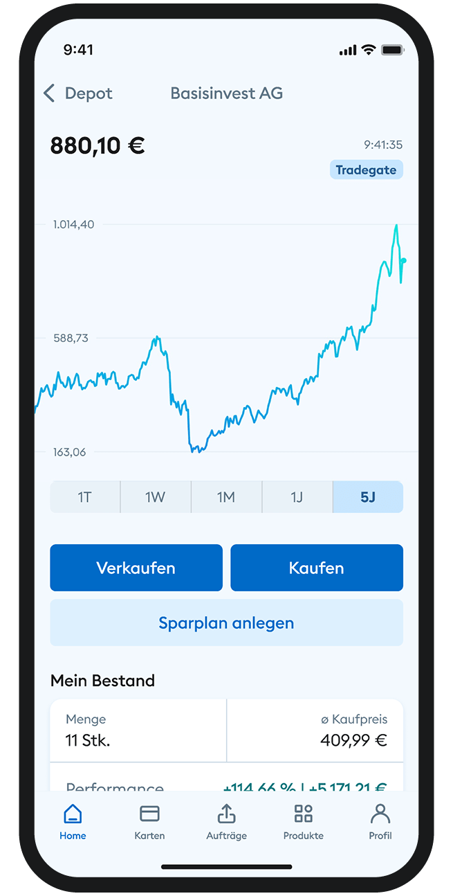 Beispielhafte Wertentwicklung einer Aktie in der DKB-App