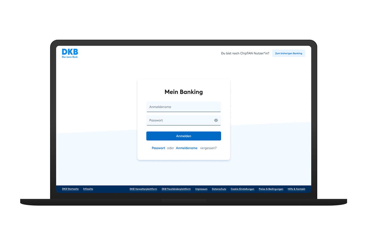 Die Login-Seite des neuen Banking im Browser der DKB