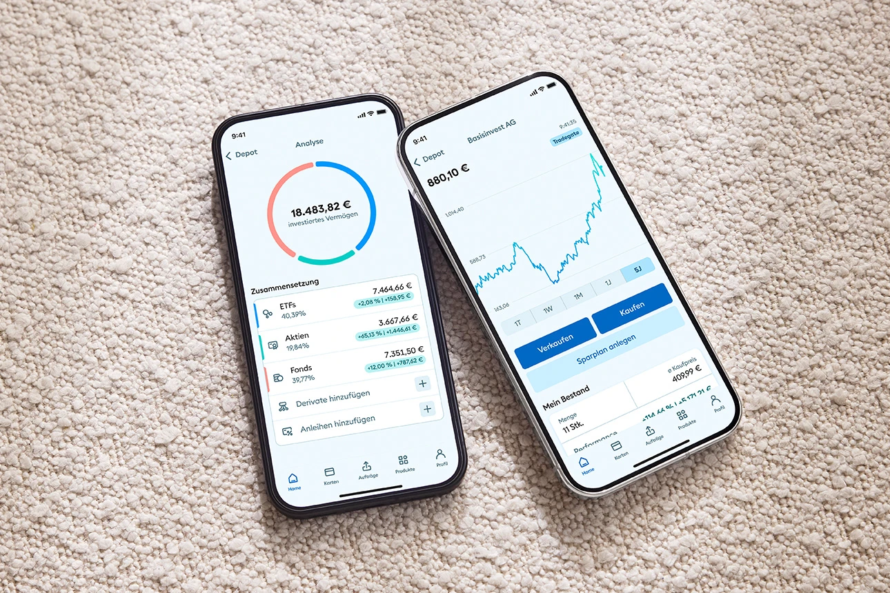 Zwei Smartphones mit dem Gemeinschaftsdepot der DKB